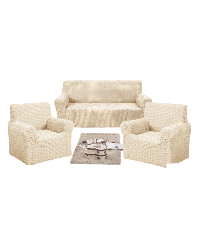 SET DE FUNDAS CUBRE SILLON 3+1+1 - MODELO CUADRILLE BLANCO - 1