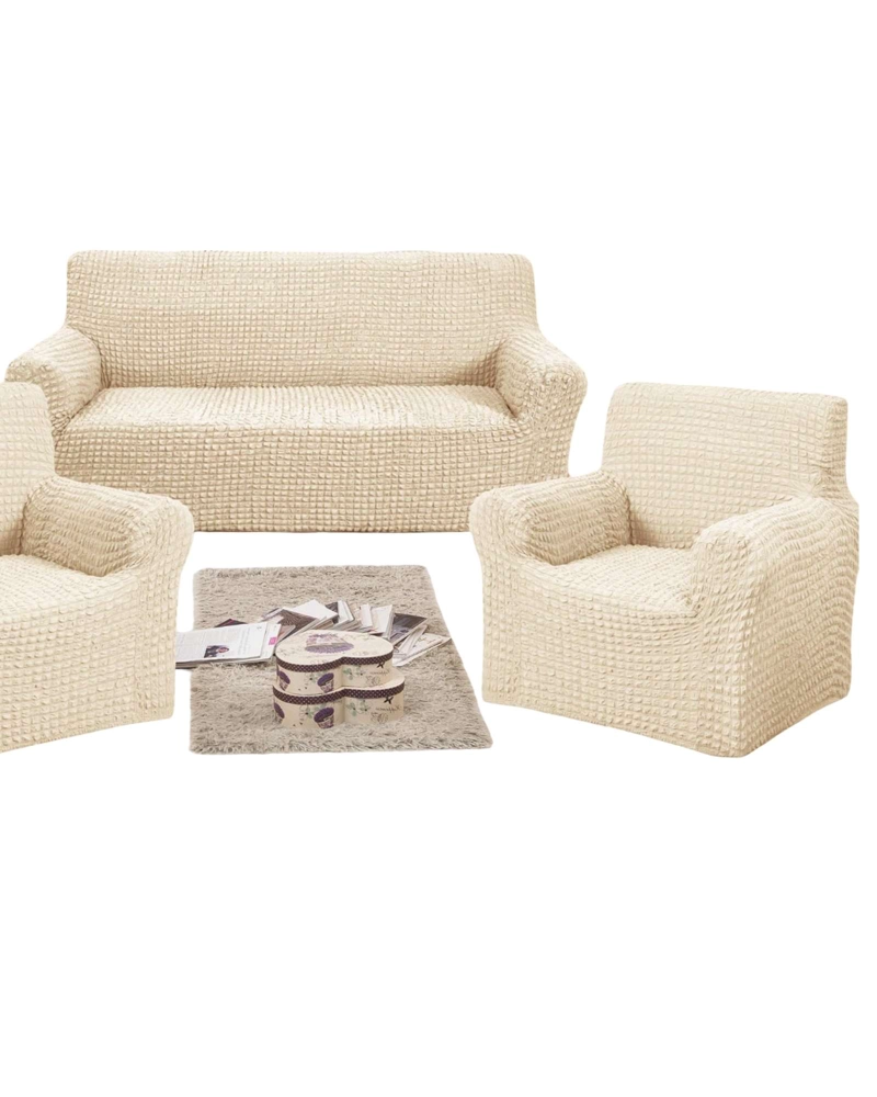 SET DE FUNDAS CUBRE SILLON 3+1+1 - MODELO CUADRILLE BLANCO - 2