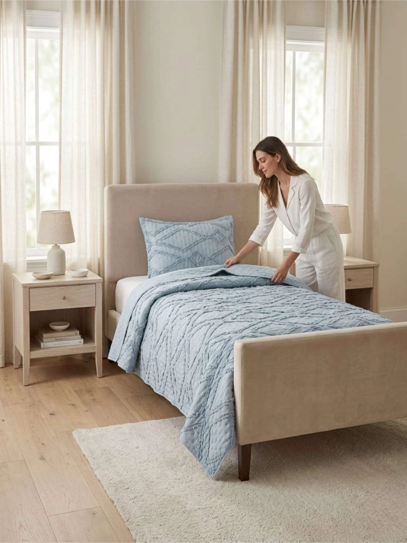 QUILT  GEOME TRICO DE VERANO LIVIANO  1,5 PLAZA TUFTING - 4