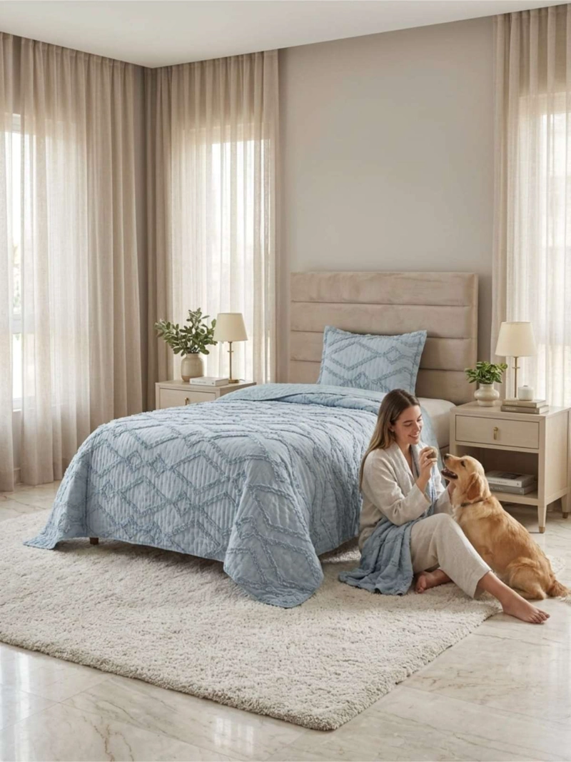 QUILT  GEOME TRICO DE VERANO LIVIANO  1,5 PLAZA TUFTING - 5