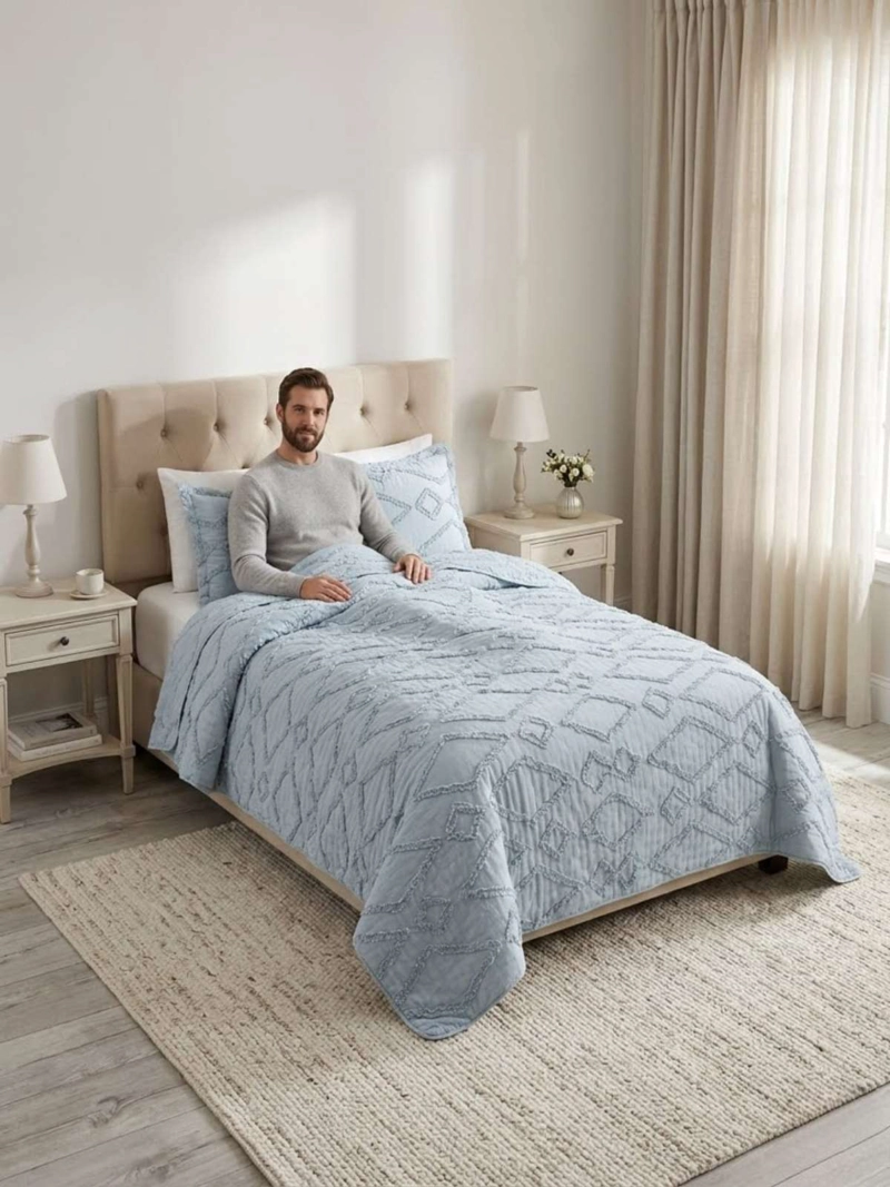 QUILT  GEOME TRICO DE VERANO LIVIANO  1,5 PLAZA TUFTING - 6