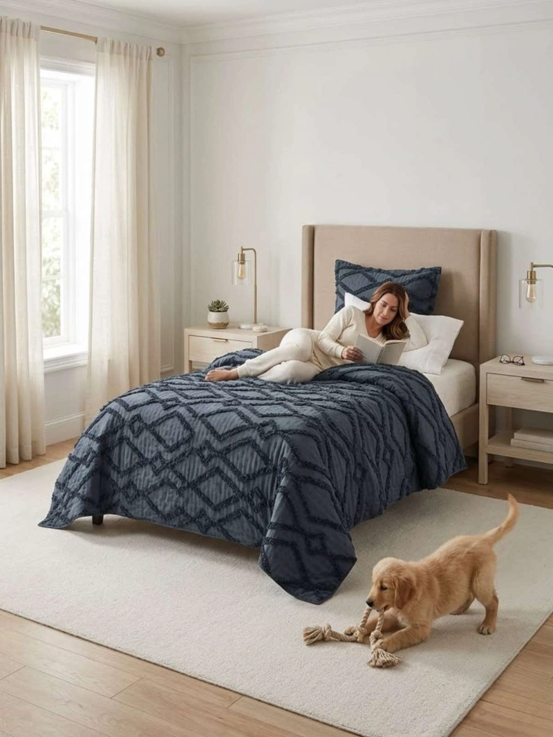 QUILT  GEOME TRICO DE VERANO LIVIANO  1,5 PLAZA TUFTING - 1