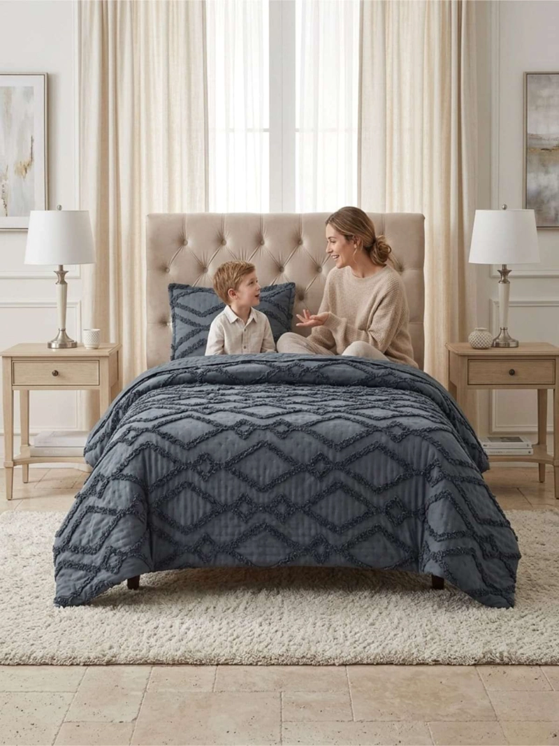 QUILT  GEOME TRICO DE VERANO LIVIANO  1,5 PLAZA TUFTING - 2