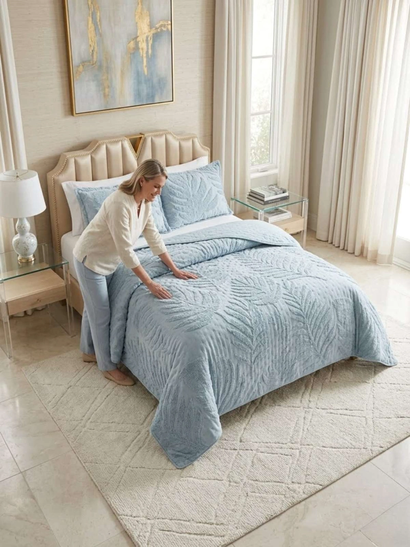 QUILT  GEOME TRICO DE VERANO LIVIANO  2 PLAZA TUFTING SERIE 3 - 1