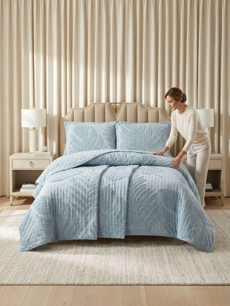 QUILT  GEOME TRICO DE VERANO LIVIANO  2 PLAZA TUFTING SERIE 3 - 4