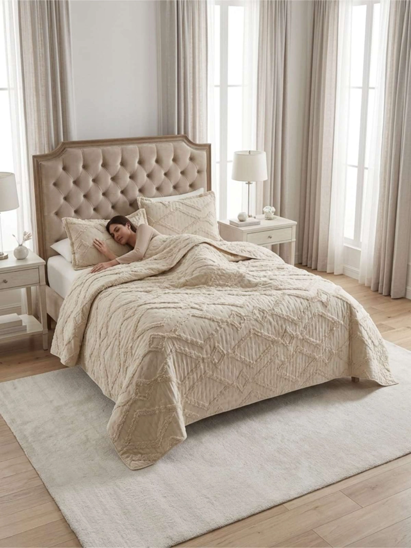 QUILT  GEOME TRICO DE VERANO LIVIANO  2 PLAZA TUFTING - 5