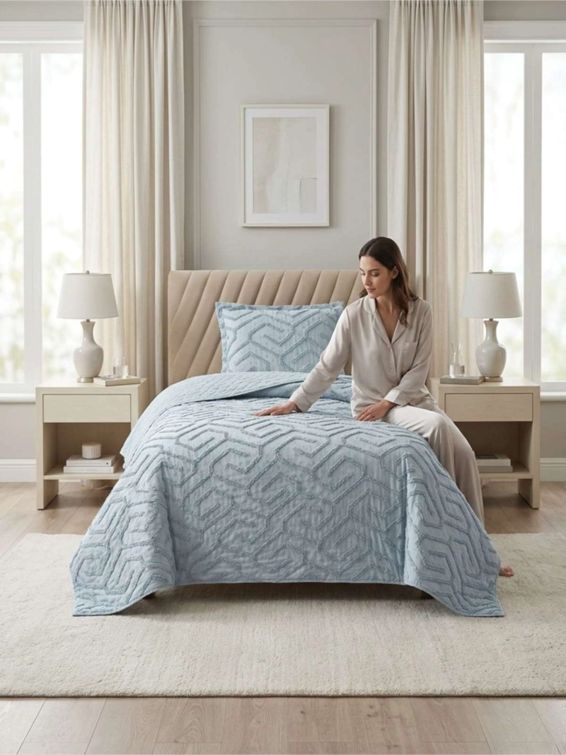 QUILT  GEOME TRICO DE VERANO LIVIANO  1,5 PLAZA TUFTING - 1