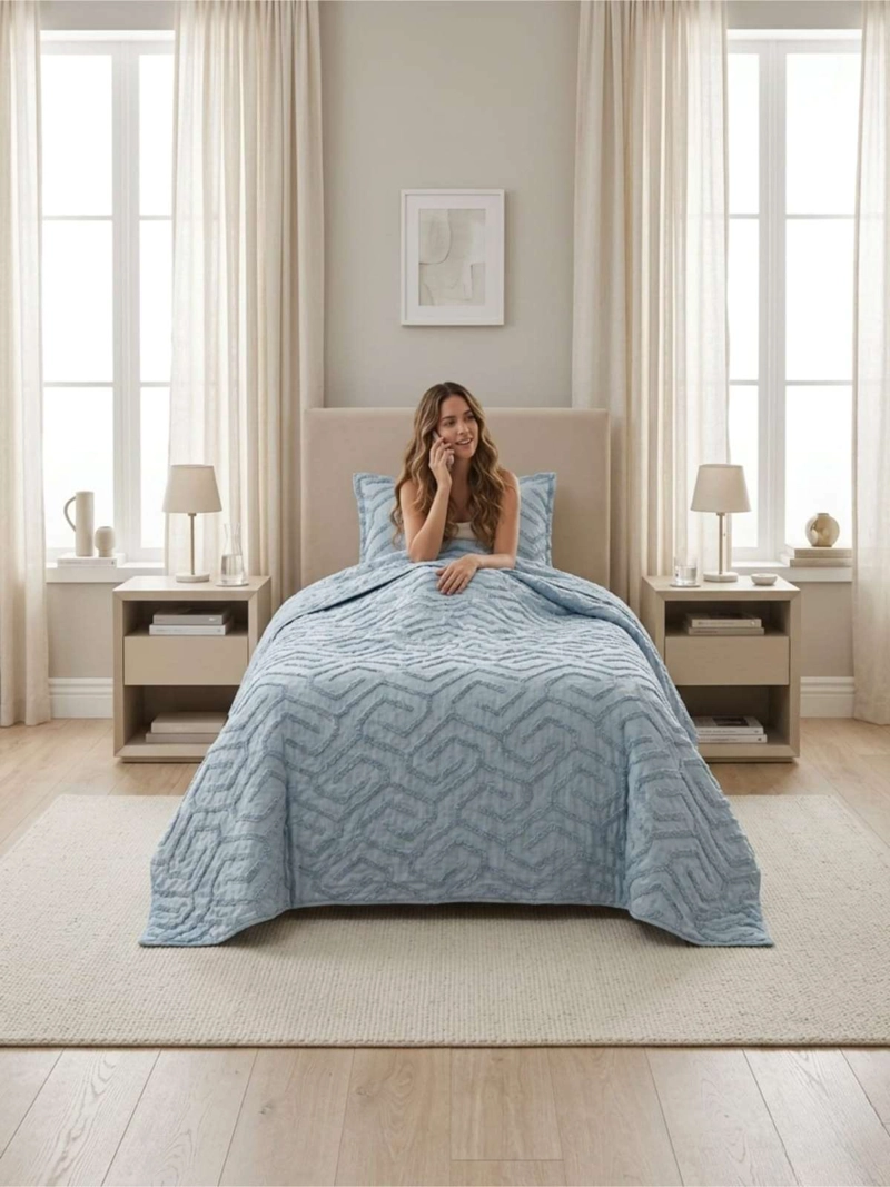 QUILT  GEOME TRICO DE VERANO LIVIANO  1,5 PLAZA TUFTING - 2