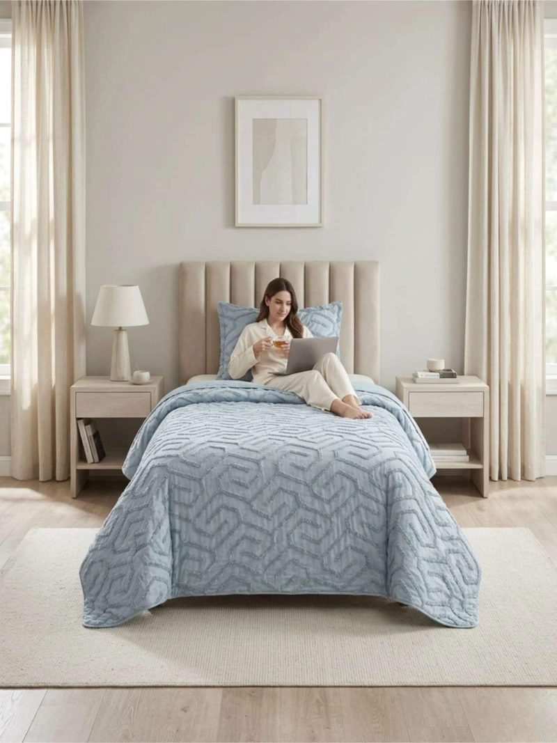 QUILT  GEOME TRICO DE VERANO LIVIANO  1,5 PLAZA TUFTING - 6