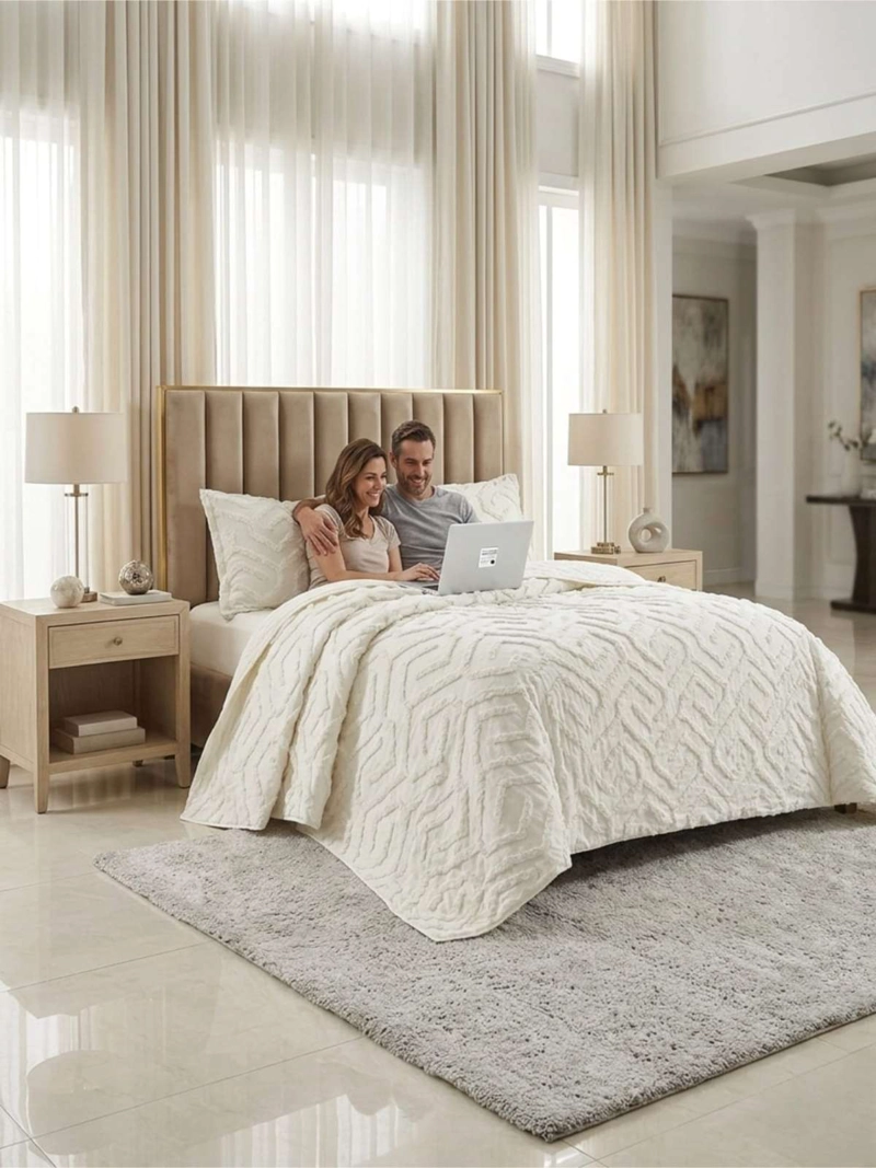 QUILT  GEOME TRICO DE VERANO LIVIANO  KING / SUPER KING TUFTING - 1