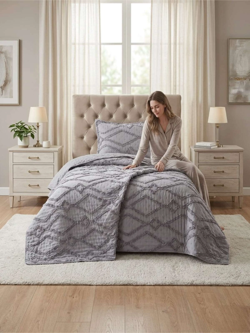 QUILT  GEOME TRICO DE VERANO LIVIANO  1,5 PLAZA TUFTING - 1