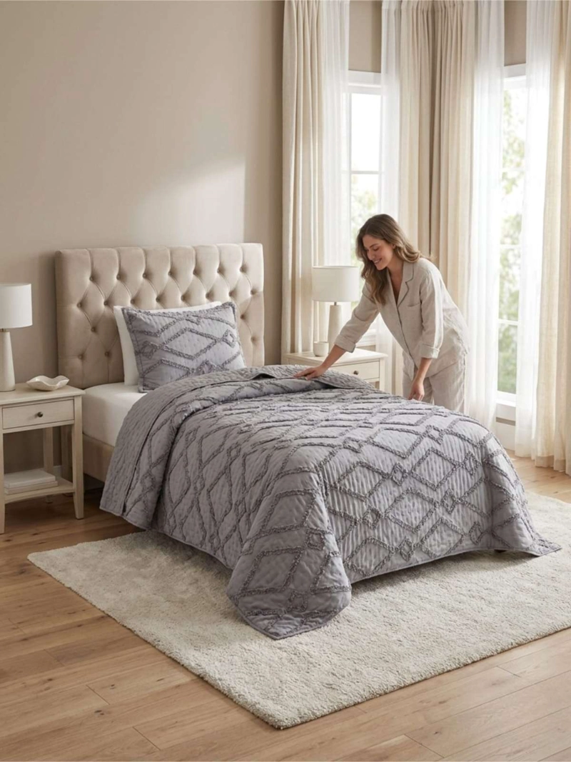 QUILT  GEOME TRICO DE VERANO LIVIANO  1,5 PLAZA TUFTING - 2
