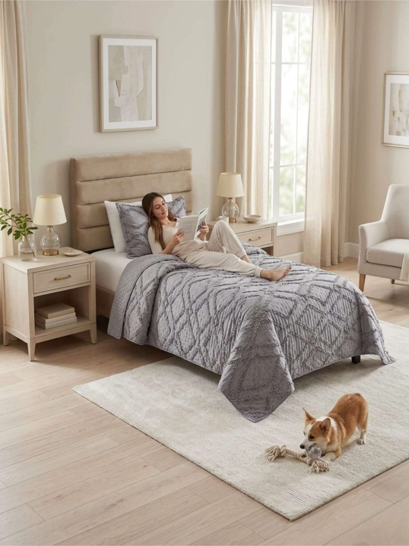 QUILT  GEOME TRICO DE VERANO LIVIANO  1,5 PLAZA TUFTING - 4