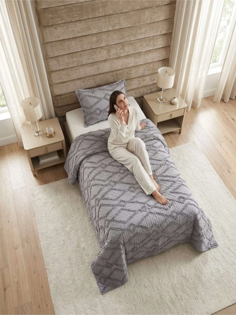 QUILT  GEOME TRICO DE VERANO LIVIANO  1,5 PLAZA TUFTING - 5