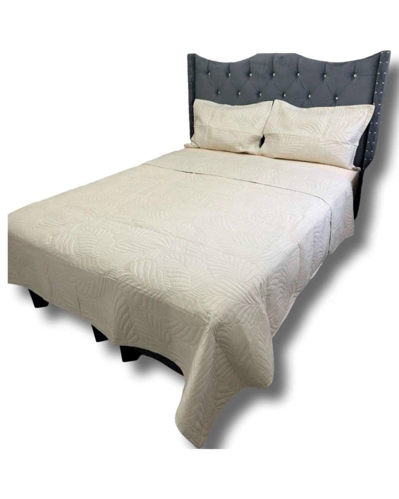 COBERTOR QUILT DE LUJO VERANO PLAZA Y MEDIA BEIGE - 1