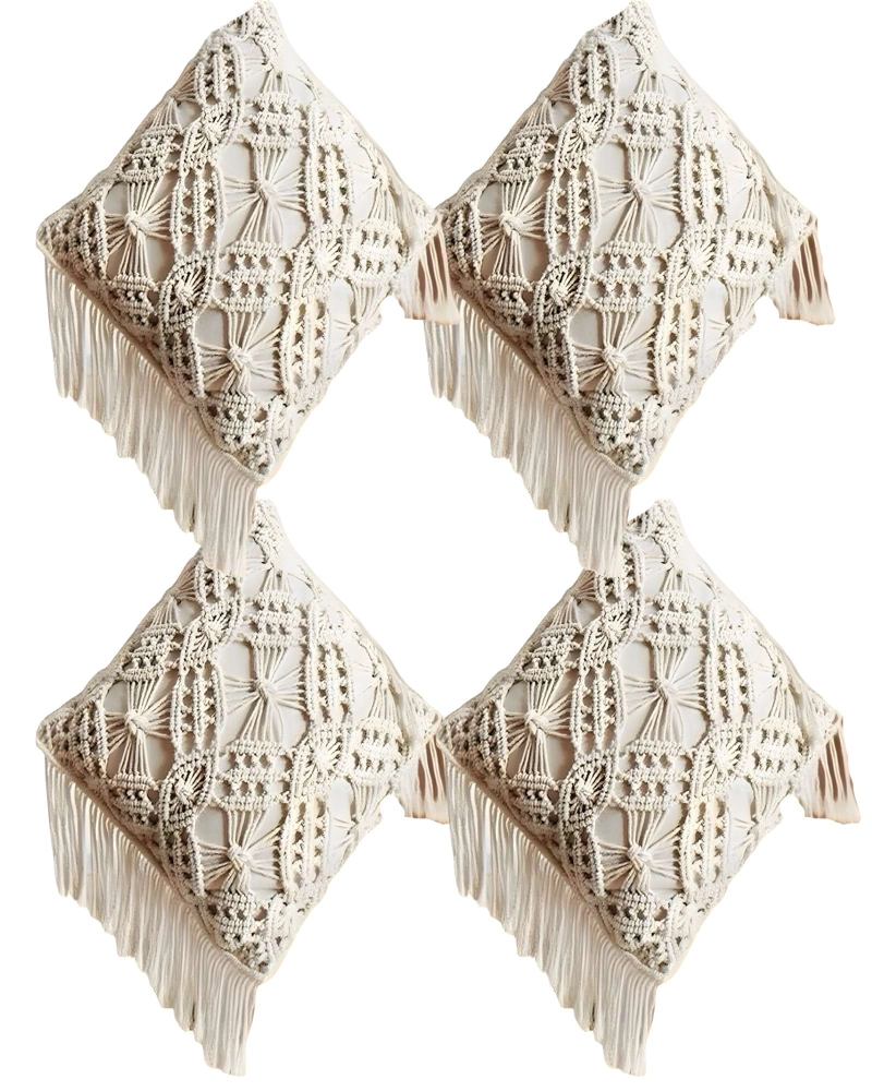 FUNDAS DE COJIN SET DE 4 ESTILO BOHEMIO 45X45 CM BLANCO 06 - 1