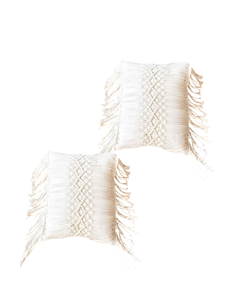 FUNDAS DE COJIN SET DE 2  ESTILO BOHEMIO 45X45 CM BLANCO 02 - 1