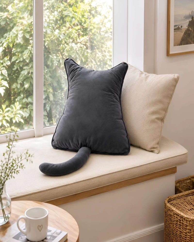 COJIN DECORATIVO FORMA DE GATO SUAVE PARA LIVING Y DORMITORIO - 1