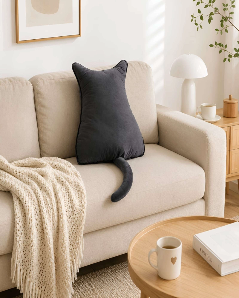 COJIN DECORATIVO FORMA DE GATO SUAVE PARA LIVING Y DORMITORIO - 3