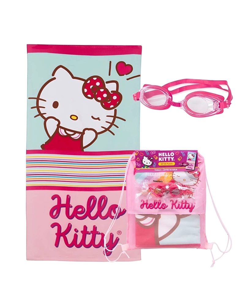 TOALLA DE BAÑO NIÑO NIÑA CON LENTES DE AGUA Y BOLSO HELLO KATY - 4