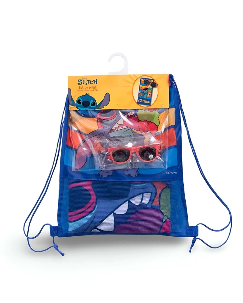 TOALLA DE BAÑO NIÑO NIÑA CON LENTES DE SOL Y BOLSO STICH - 1