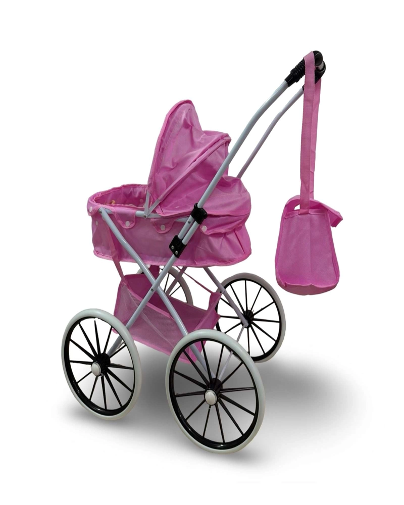 COCHE CARREOLA DE MUÑECA RUEDAS GRANDES ROSA - 1