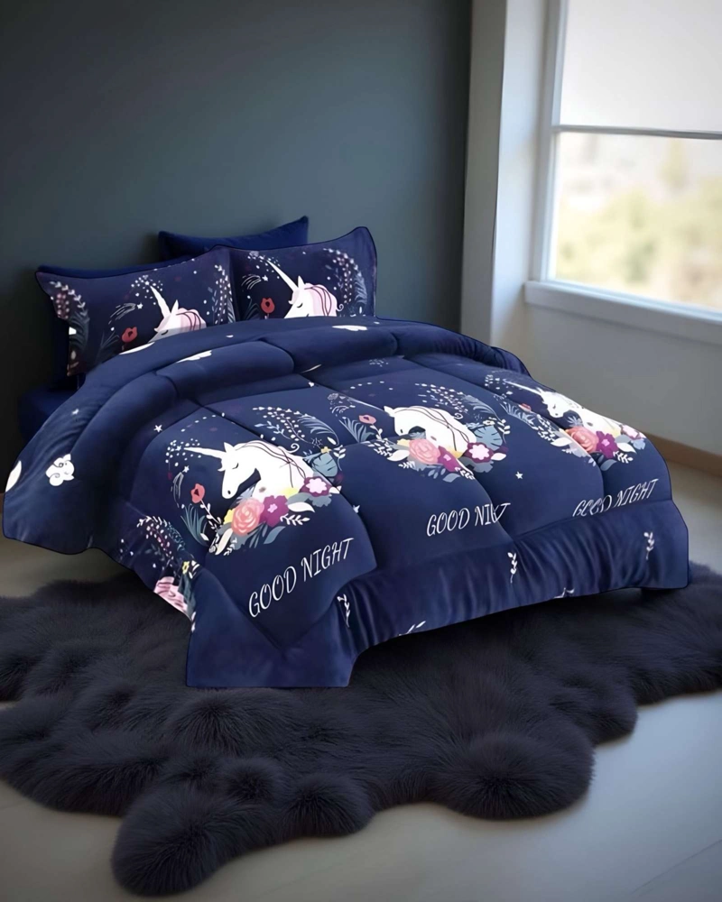 COBERTOR DE INVIERNO UNICORNIO DE NIÑA PLUSH CON CHIPORRO PLAZA Y MEDIA S40 - 2