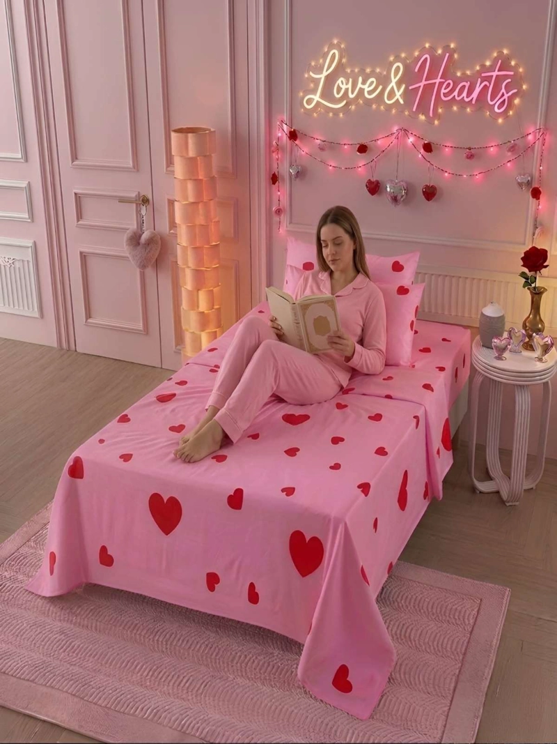 SABANAS INFANTILES  1,5 PLAZAS DISEÑO CORAZONES ULTRA SUAVE - 1