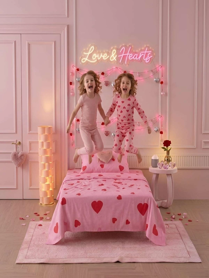 SABANAS INFANTILES  1,5 PLAZAS DISEÑO CORAZONES ULTRA SUAVE - 4