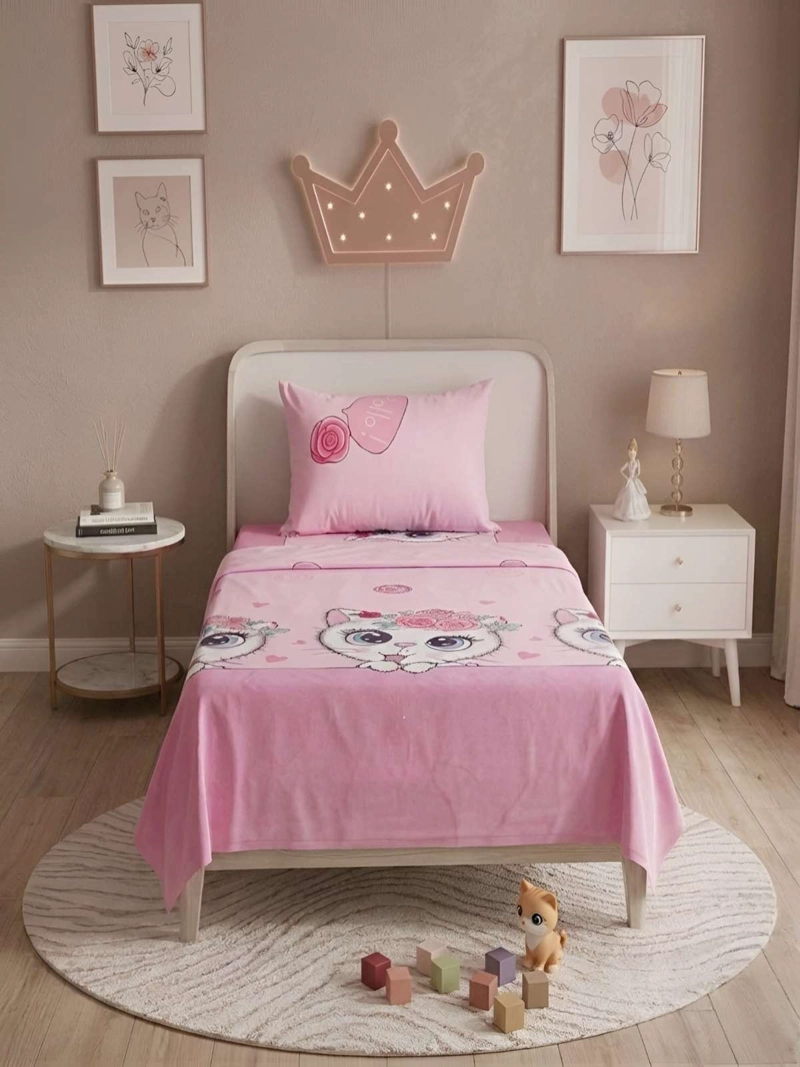 SABANAS INFANTILES  1 PLAZA DISEÑO DE GATA ULTRA SUAVE - 5
