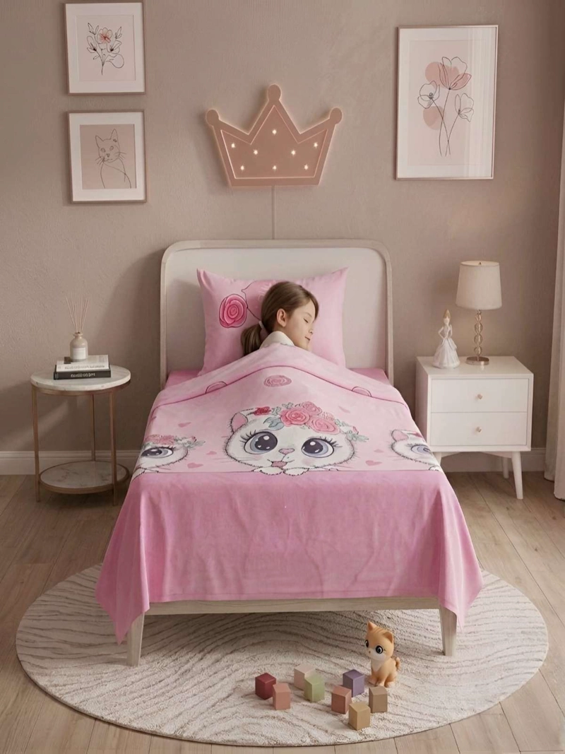 SABANAS INFANTILES  1 PLAZA DISEÑO DE GATA ULTRA SUAVE - 6