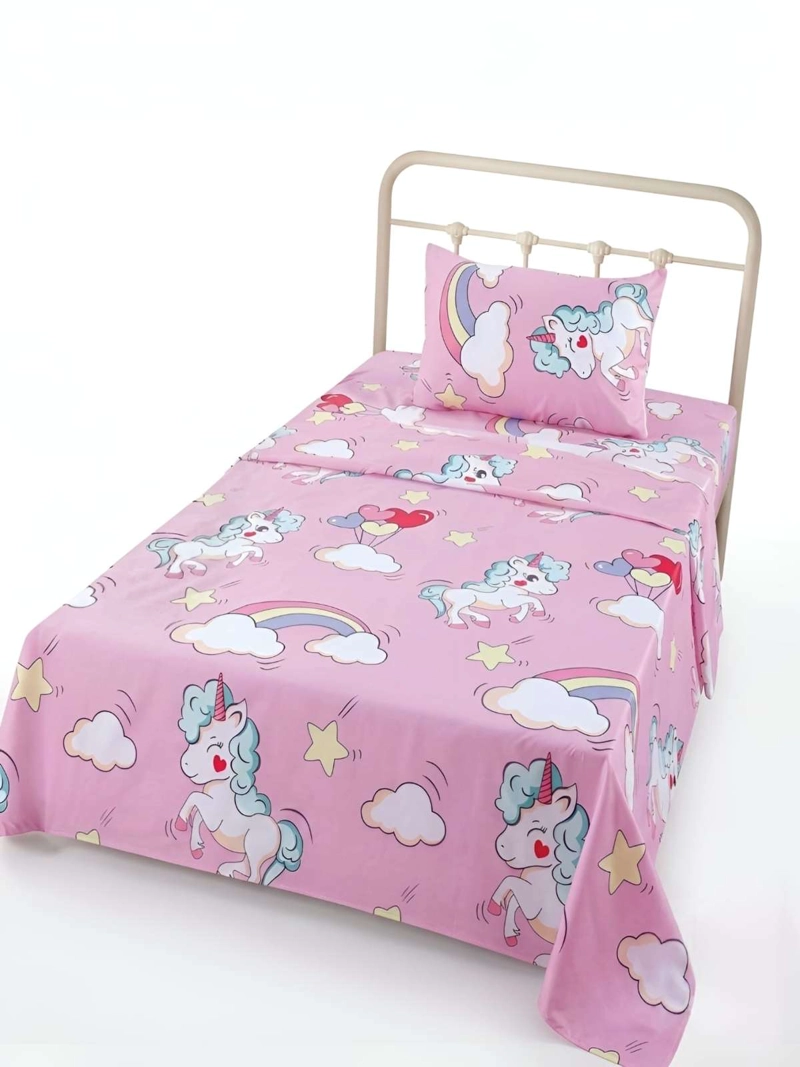 SABANAS INFANTILES  1 PLAZA DISEÑO UNICORNIO ROSADO ULTRA SUAVE - 3