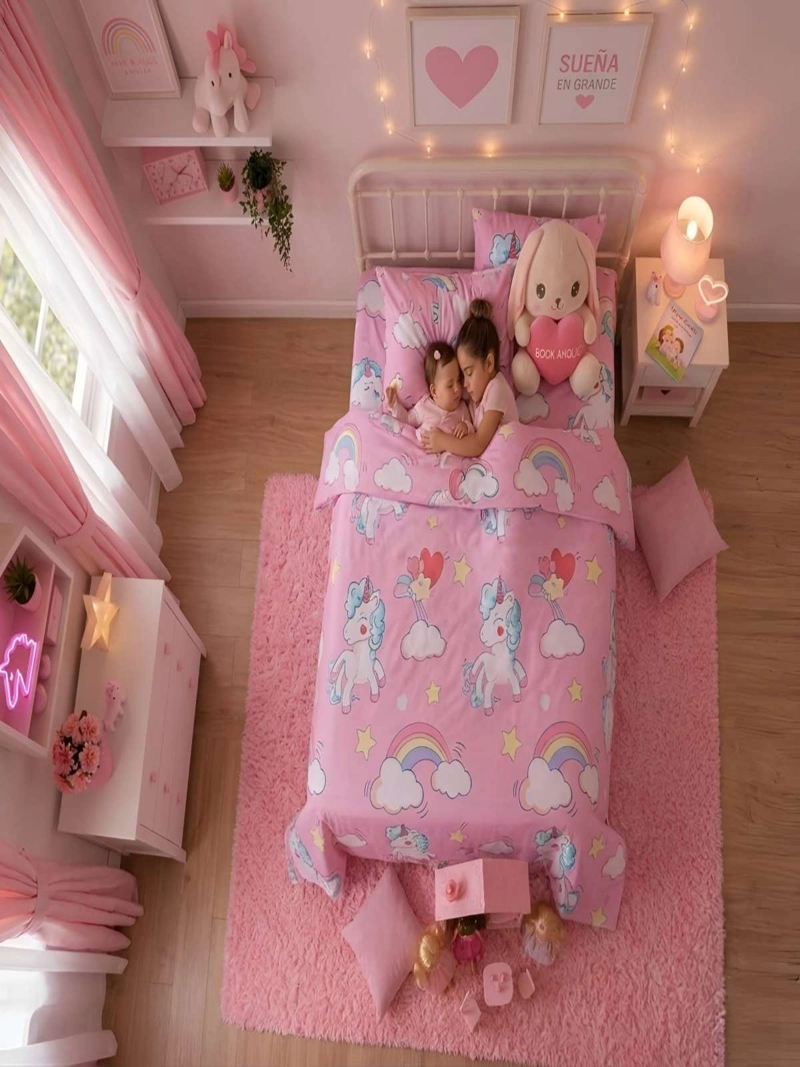 SABANAS INFANTILES  1 PLAZA DISEÑO UNICORNIO ROSADO ULTRA SUAVE - 5