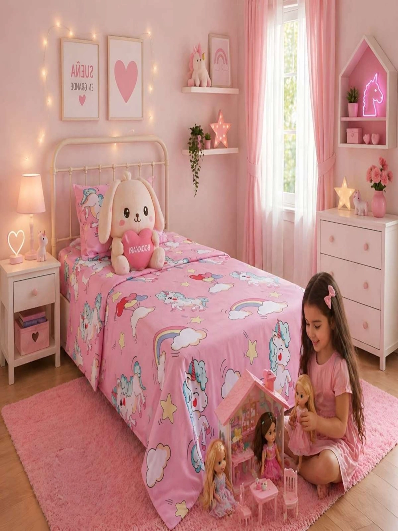 SABANAS INFANTILES  1 PLAZA DISEÑO UNICORNIO ROSADO ULTRA SUAVE - 6