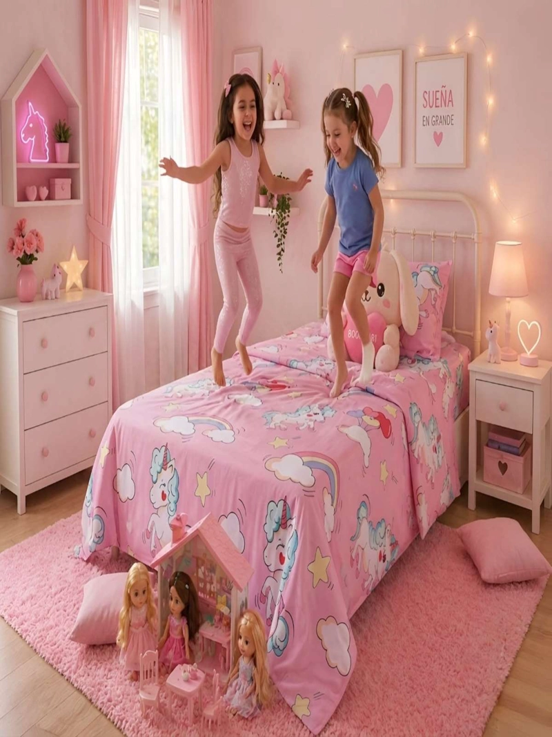 SABANAS INFANTILES  1 PLAZA DISEÑO UNICORNIO ROSADO ULTRA SUAVE - 7