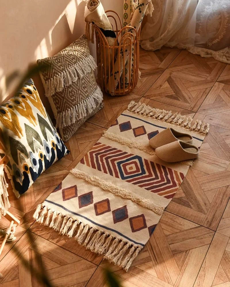 PACK DE 2 BAJADA DE CAMA DE LINO ESTILO BOHO  MEDIDA 60 CM X 90 CM - 2