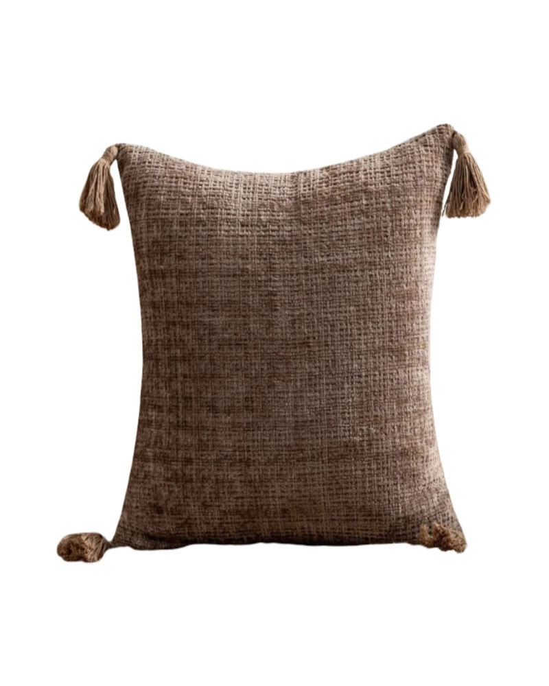 FUNDAS DE COJIN CUADRADAS  CHENILLE CON BORLAS PACK DE 4 PIEZAS - 1