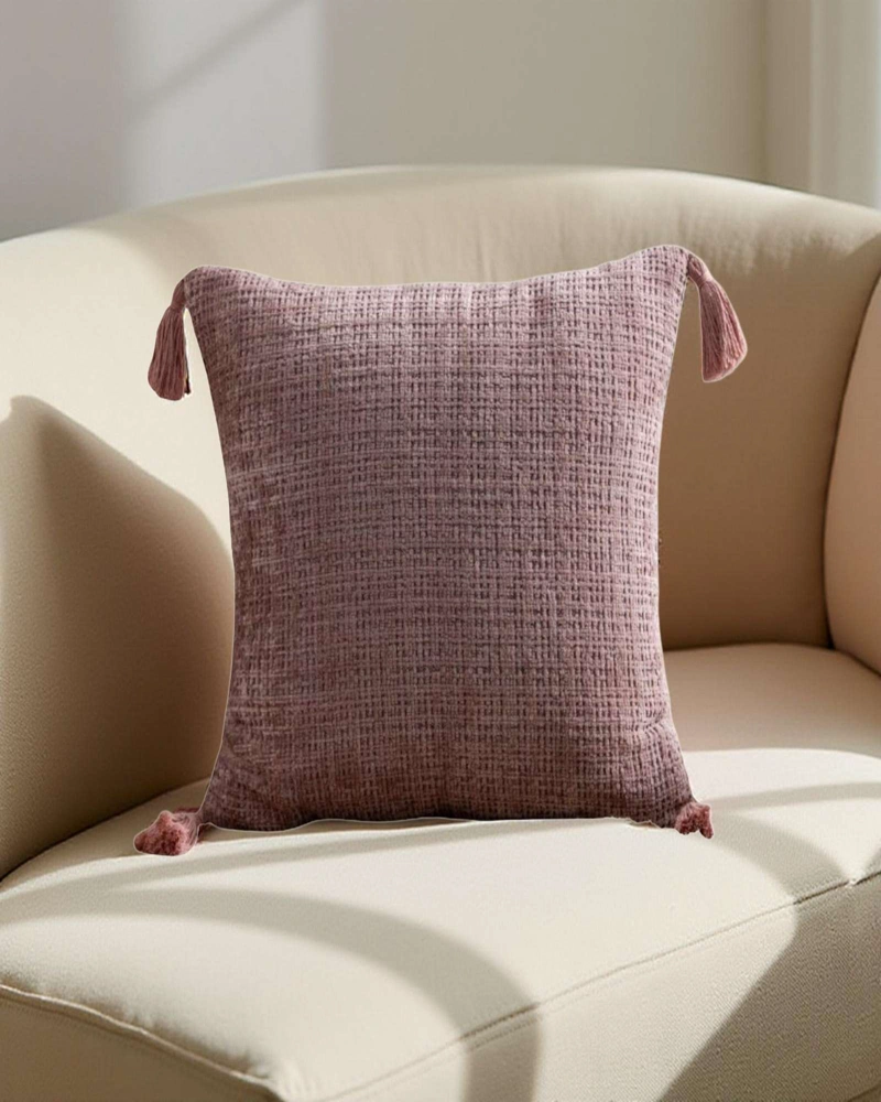 FUNDAS DE COJIN CUADRADAS  CHENILLE CON BORLAS PACK DE 4 PIEZAS - 4