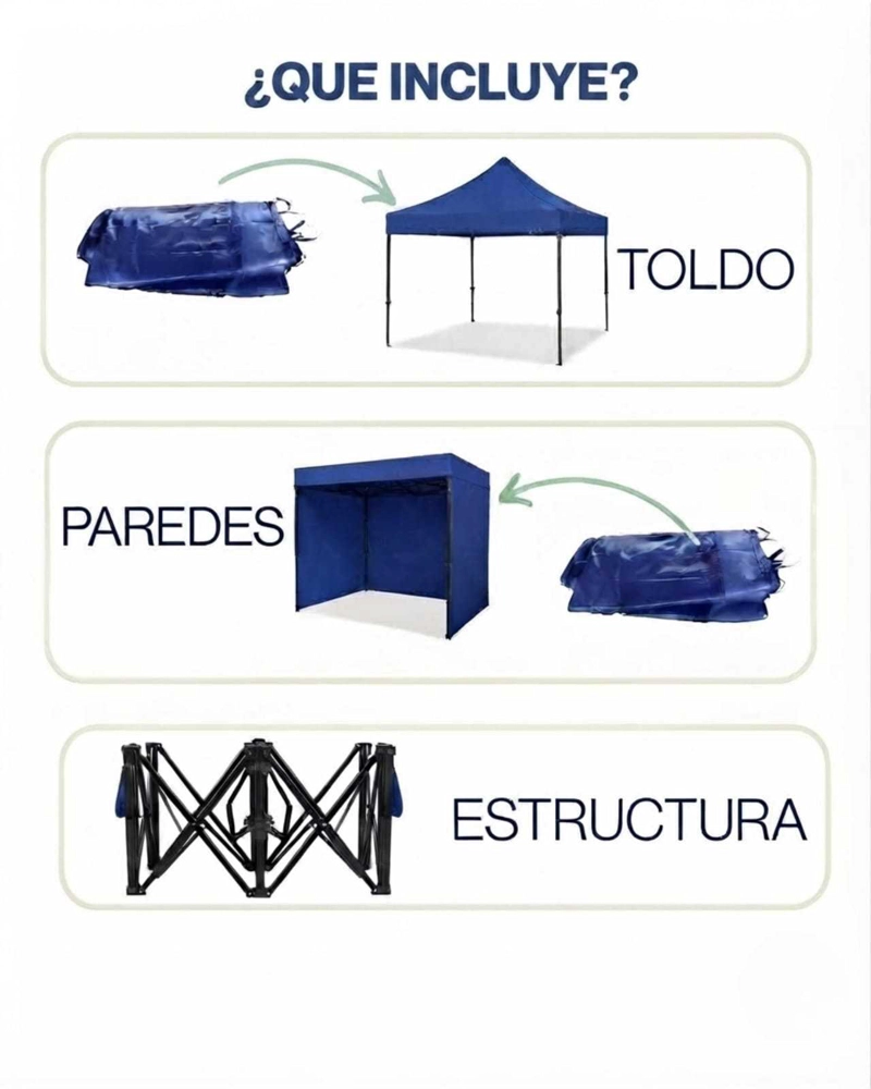 TOLDO PLEGABLE 3X3 METROS CARPA IMPERMEABLE CON CORTINAS LATERALES UV - 5