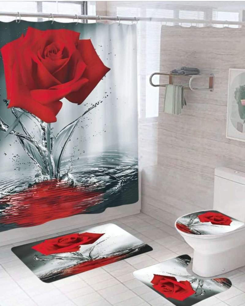 SET DE BAÑO 5 PIEZAS CORTINA MAS ALFOMBRAS MAS FORRO DE DUCHA - 2