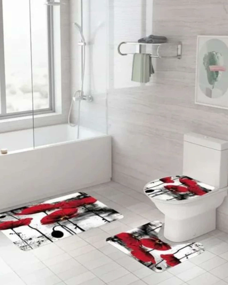 SET DE BAÑO 5 PIEZAS CORTINA MAS ALFOMBRAS MAS FORRO DE DUCHA - 6