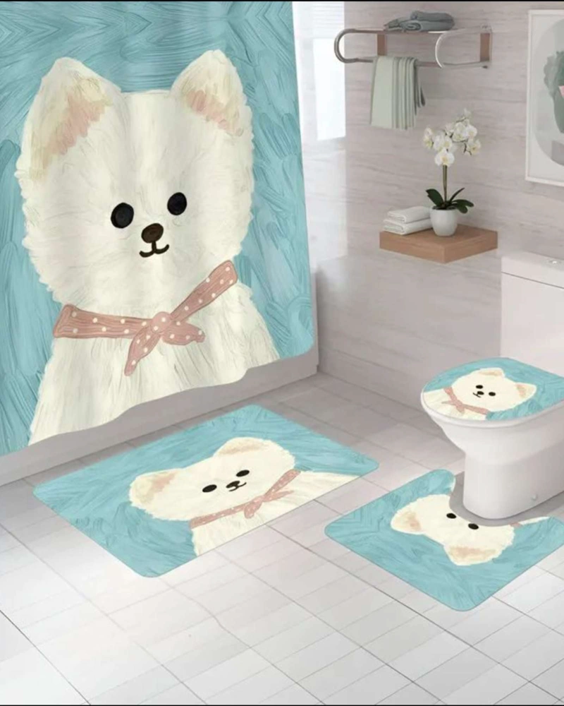 SET DE BAÑO 5 PIEZAS CORTINA MAS ALFOMBRAS MAS FORRO DE DUCHA - 5