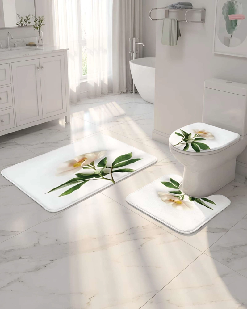 SET DE BAÑO 5 PIEZAS CORTINA MAS ALFOMBRAS MAS FORRO DE DUCHA - 4