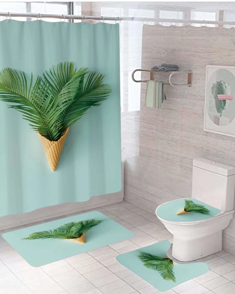 SET DE BAÑO 5 PIEZAS CORTINA MAS ALFOMBRAS MAS FORRO DE DUCHA - 2