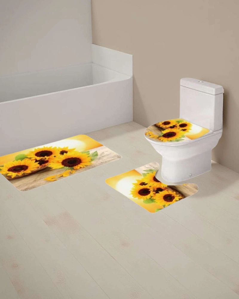SET DE BAÑO 5 PIEZAS CORTINA MAS ALFOMBRAS MAS FORRO DE DUCHA - 5