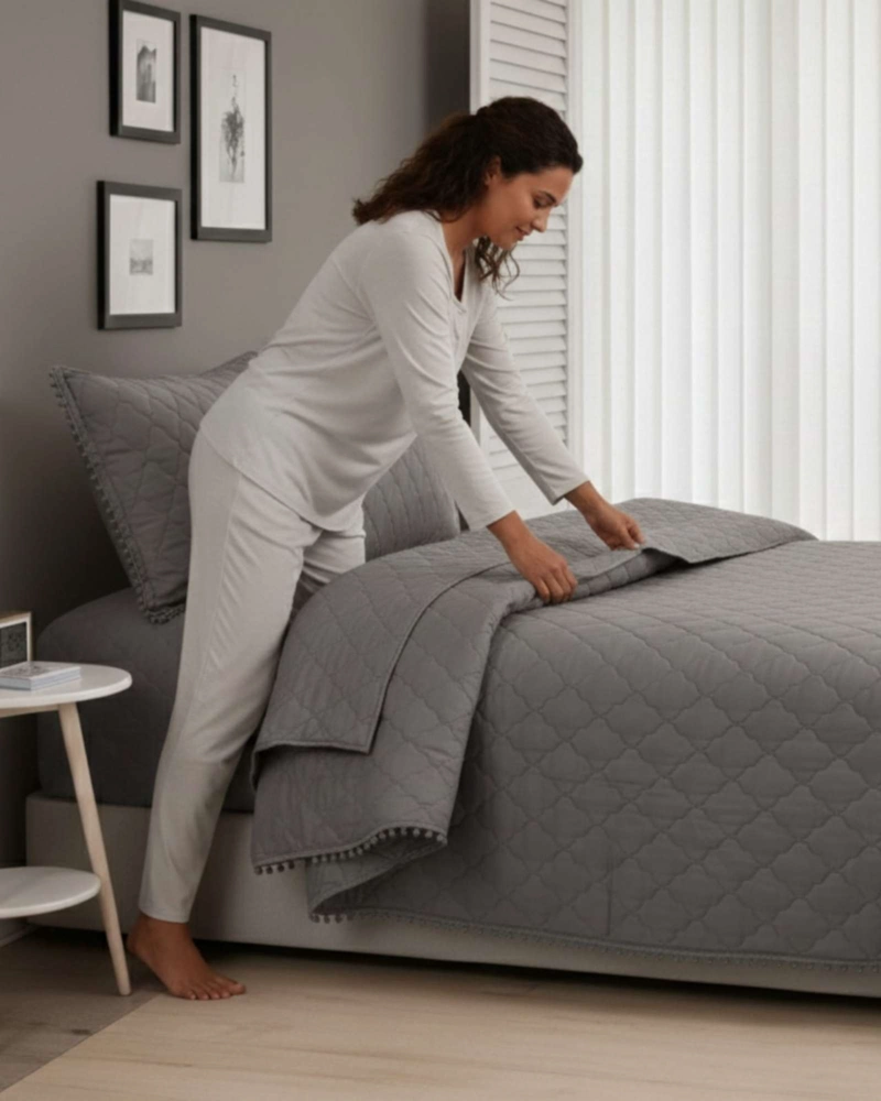 QUILT DISEÑO DE POMPONES IDEAL PARA TEMPORADA DE  VERANO (2 PLAZAS) - 1