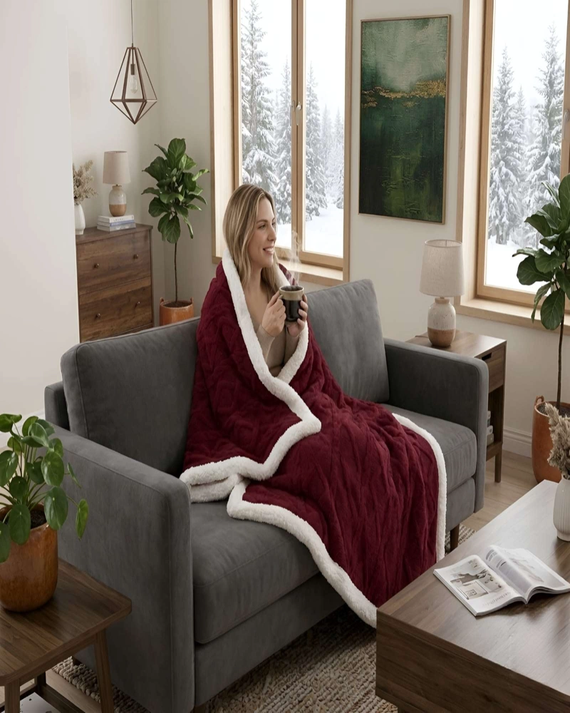 FRAZADA SHERPA ULTRA SUAVE CON RELIEVE DE DIAMANTES KING - 6