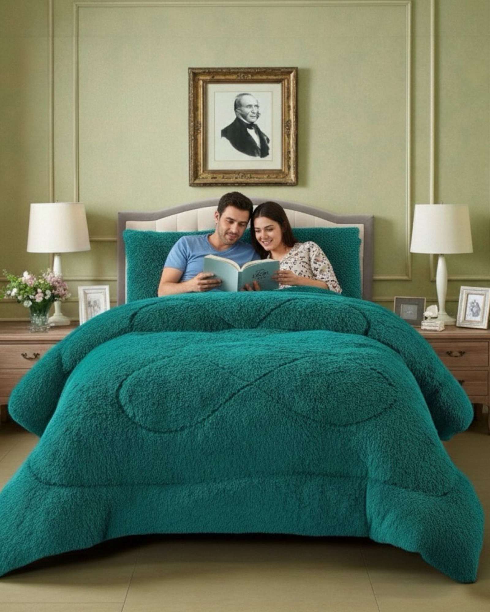 PLUMON CUBRECAMA 2 PLAZAS SHERPA PELUDO INVIERNO DISEÑO SUAVE - 1