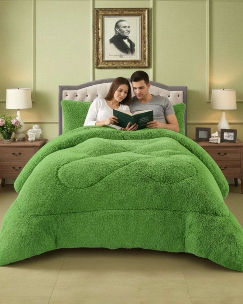 PLUMON CUBRECAMA PLAZA Y MEDIA SHERPA PELUDO INVIERNO DISEÑO SUAVE - 1
