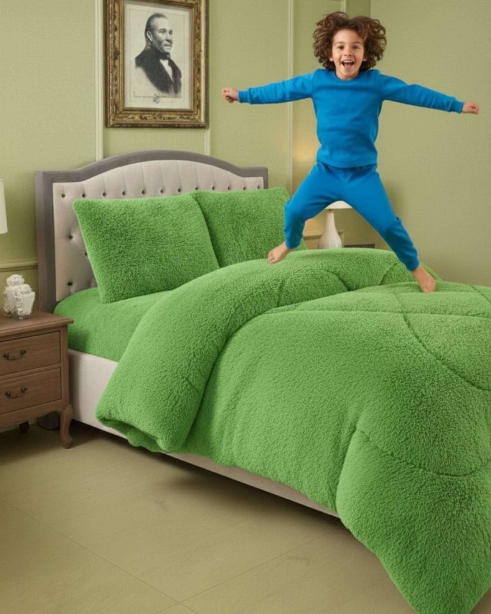 PLUMON CUBRECAMA PLAZA Y MEDIA SHERPA PELUDO INVIERNO DISEÑO SUAVE - 5